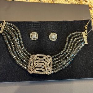 Heidi Daus Signed “Deco Master Clasp”Multi Strand Crystal Necklace & Earring Set